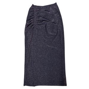 Burgundy Metallic Ruched Midi Skirt Women’s XS Stretch Shimmer Party